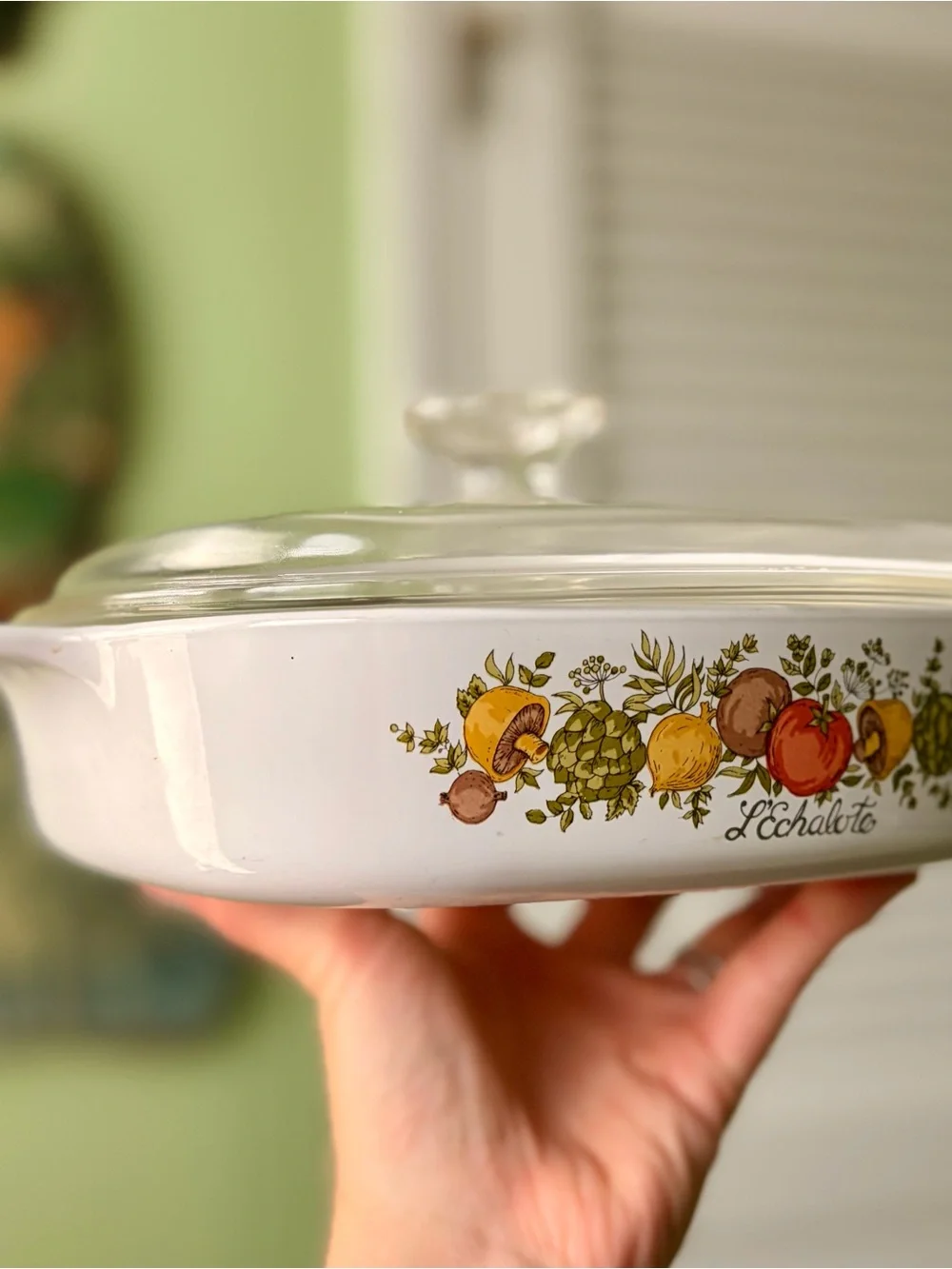 Vintage Retro Corningware Glass Covered CeramicCasserole Veggie 